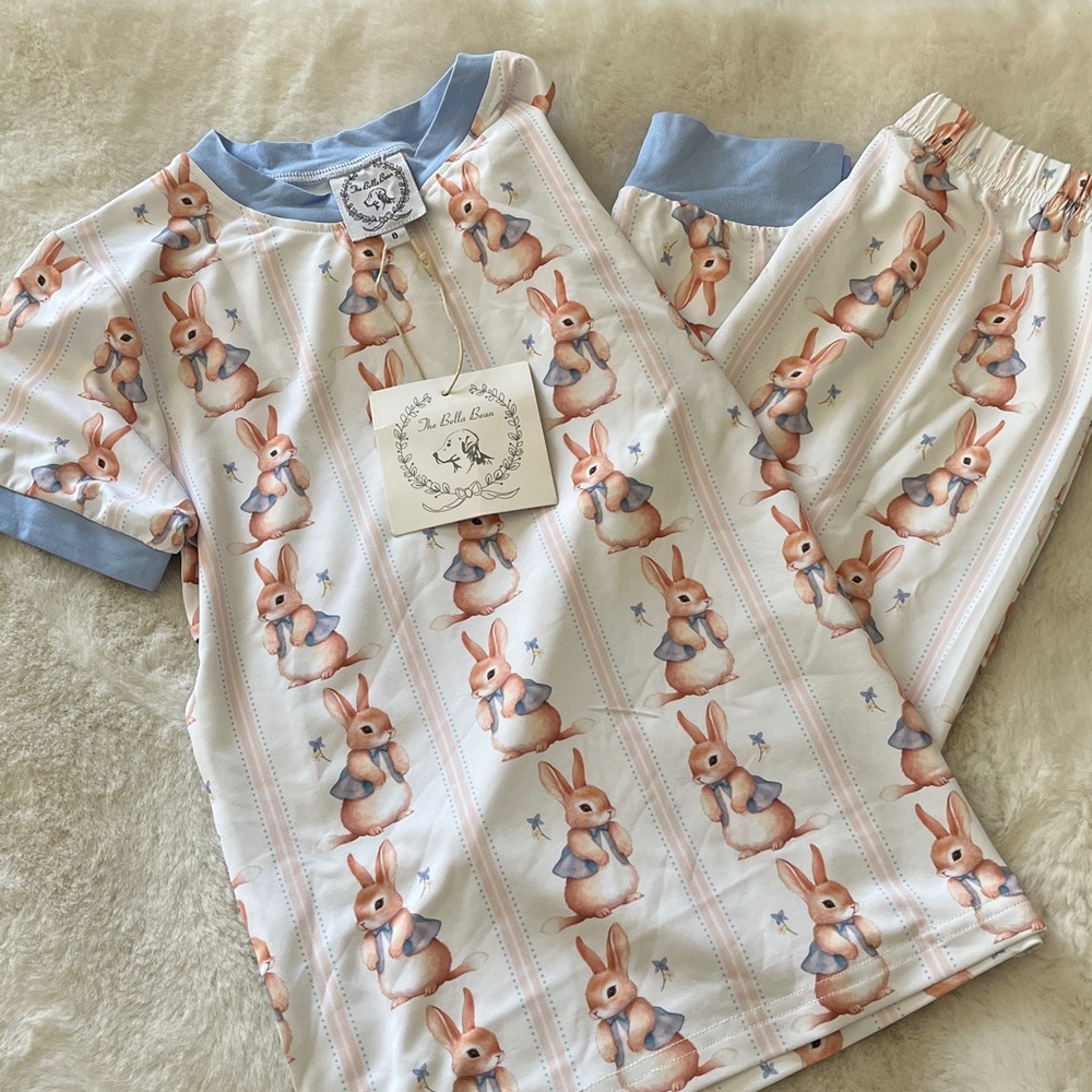 New! The Bella Bean‎ Bunny Pajama Set Easter Spring Size 8 NWT